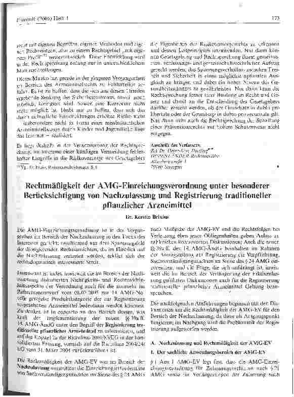 Vorschauseite 1: Rechtmäßigkeit der AMG-Einreichungsverordnung unter besonderer Berücksichtigung von Nachzulassung und Registrierung traditionellerpflanzlicher Arzneimittel