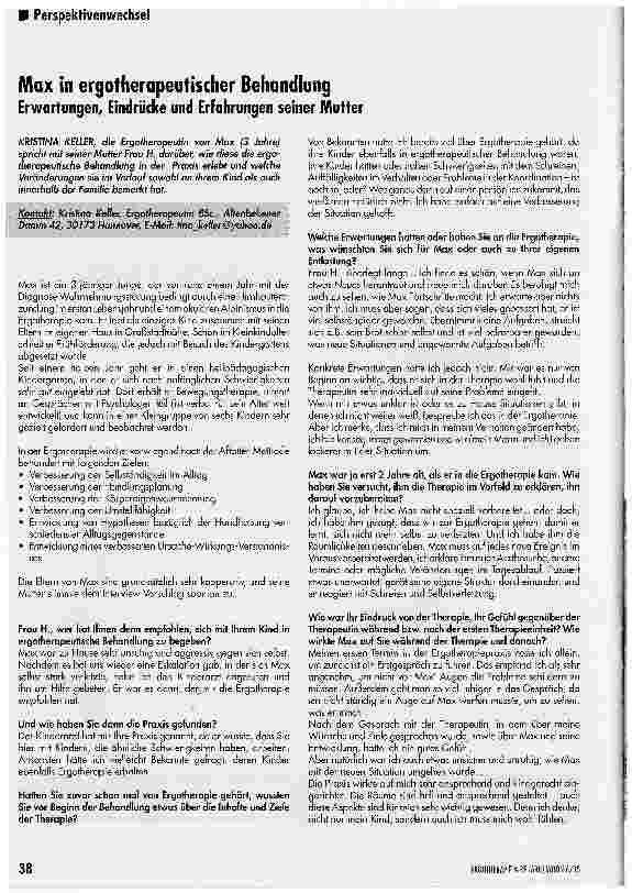 Vorschauseite 1: Max in ergotherapeutischer BehandlungErwartungen, Eindrücke und Erfahrungen seiner Mutter