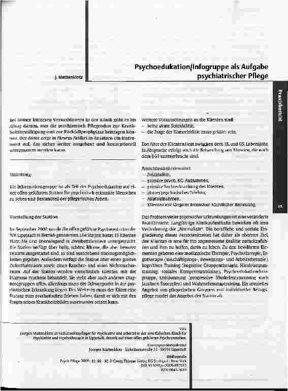 Vorschauseite 1: Psychoedukation/Infogruppe als Aufgabepsychiatrischer Pflege