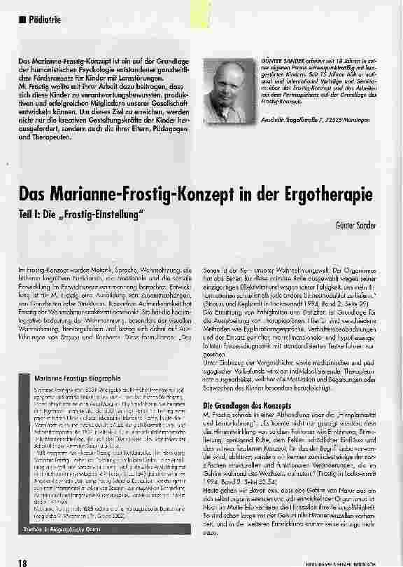 Vorschauseite 1: Das Marianne-Frostig-Konzept in der ErgotherapieTeil I: Die Frosfig-Einstellung