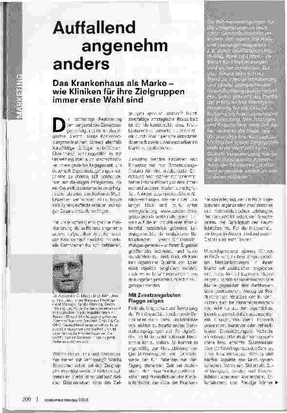 Vorschauseite 1: Auffallend angenehm andersDas Krankenhaus als Marke -wie Kliniken für ihre Zielgruppen immer erste Wahl sind