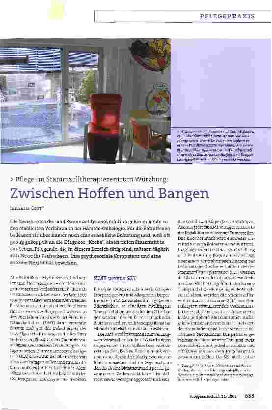 Vorschauseite 1: Pflege im Stammzelltherapiezentrum Würzburg: Zwischen Hoffen und Bangen