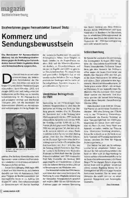 Vorschauseite 1: Strafverfahren gegen Fernsehdoktor Samuel Stutz:Kommerz und Sendungsbewusstsein