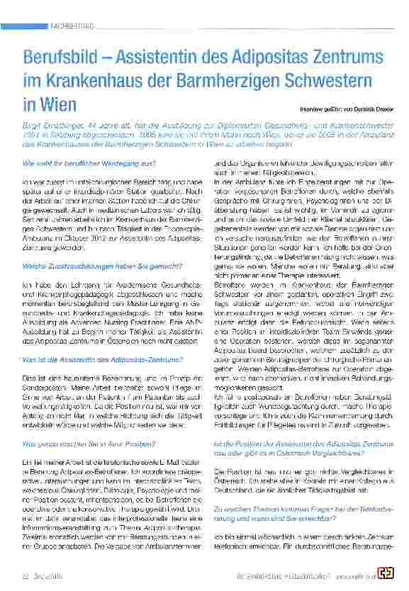 Vorschauseite 1: Berufsbild -Assistentin des Adipositas Zentrums im Krankenhaus der Barmherzigen Schwestern
