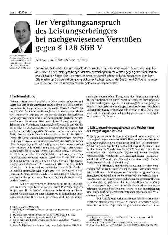 Vorschauseite 1: Der Vergütungsanspruch des Leistungserbringersbei nachgewiesenen Verstößen gegen § 128 SGB V