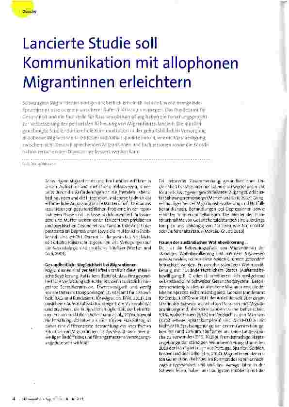 Vorschauseite 1: Lancierte Studie soll Kommunikation mit allophonen Migrantinnen erleichtern