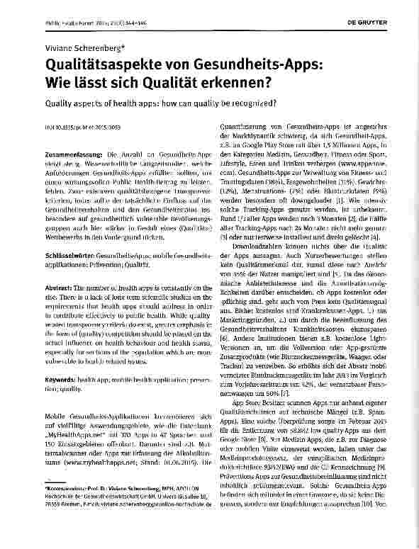 Vorschauseite 1: Qualitätsaspekte von Gesundheits-Apps: Wie lässt sich Qualität erkennen?