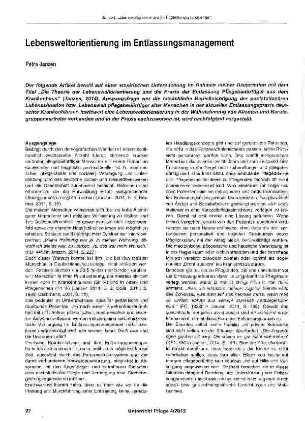 Vorschauseite 1: Lebensweltorientierung im Entlassungsmanagement
