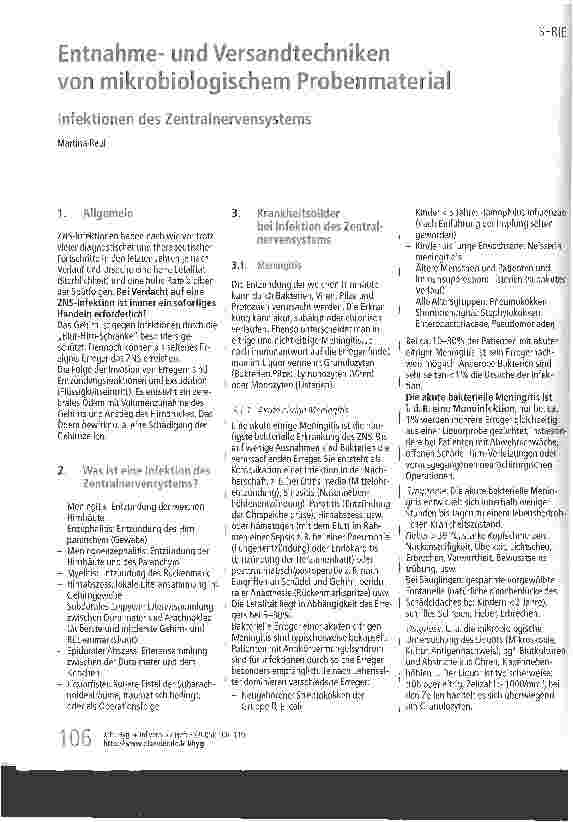 Vorschauseite 1: Entnahmeund Versandtechniken von mikrobiologischem ProbenmaterialInfektionen des Zentralnervensystems