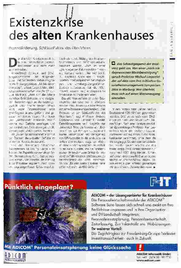 Vorschauseite 1: Existenzkrise des alten KrankenhausesProzessänderung, Schlüsselfaktor des Überlebens
