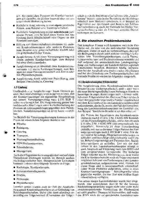 Vorschauseite 2: Ausgliederung von Krankenhausbereichen, -abteilungen und -betrieben.