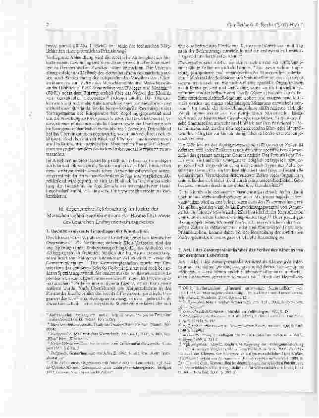 Vorschauseite 2: Die Legaldefinition des Embryos gemäß § 8 Abs. 1 ESchG -Grenzfälle regenerativer Zellforschung am Maßstab des deutschen Embryonenschutzgesetzes sowie der Vorgaben des Menschenrech…