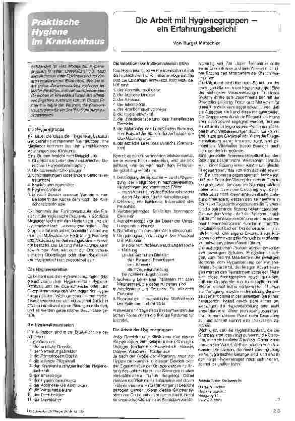 Vorschauseite 1: Die Arbeit mit Hygienegruppen - Erfahrungsbericht