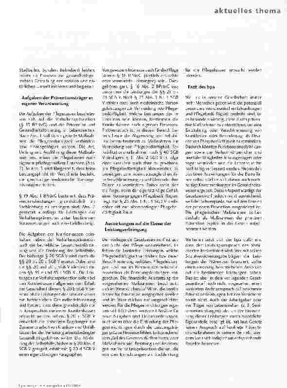 Vorschauseite 2: Pflege wird bei der Prävention nicht ausreichend berücksichtigtGESETZ SOLL NOCH DIESES JAHR VERABSCHIEDET WERDEN