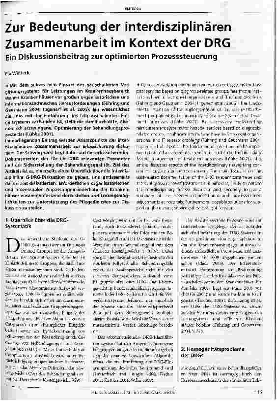 Vorschauseite 1: Zur Bedeutung der interdisziplinären Zusammenarbeit im Kontext der DRG