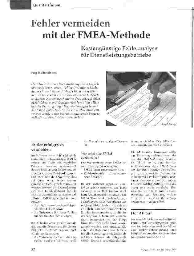 Vorschauseite 1: Fehler vermeiden mit der FMEA-MethodeKostengünstige Fehleranalyse für Dienstleistungsbetriebe
