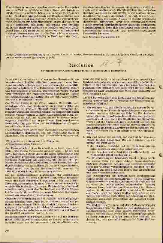 Vorschauseite 1: Resolution - zur Situation der Krankenpflege in der BRD