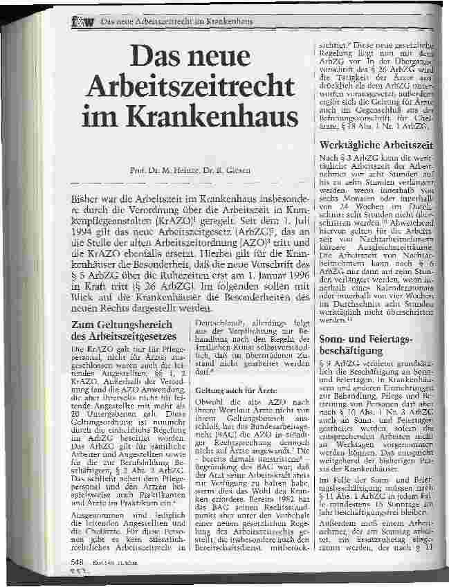 Vorschauseite 1: Das neue Arbeitszeitrecht im Krankenhaus