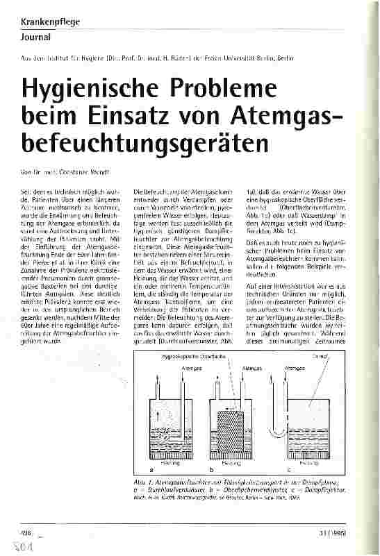 Vorschauseite 1: Hygienische Probleme beim Einsatz von Atemgasbefeuchtungsgeräten