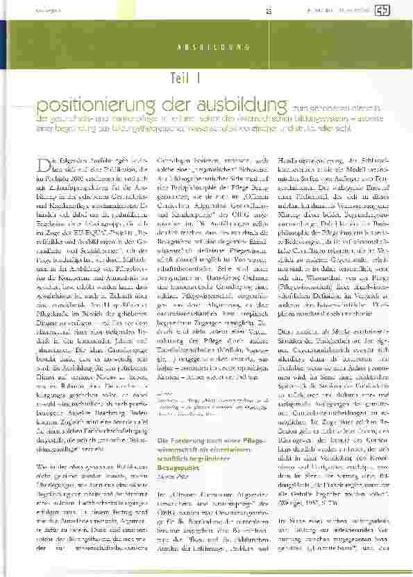 Vorschauseite 1: Teil IPositionierung der ausbildung der gesundheitsund krankenpflege im tertiären Sektor des österreichischen bildungssystems - aspekte einer begründung aus bildungstheoretischer,…