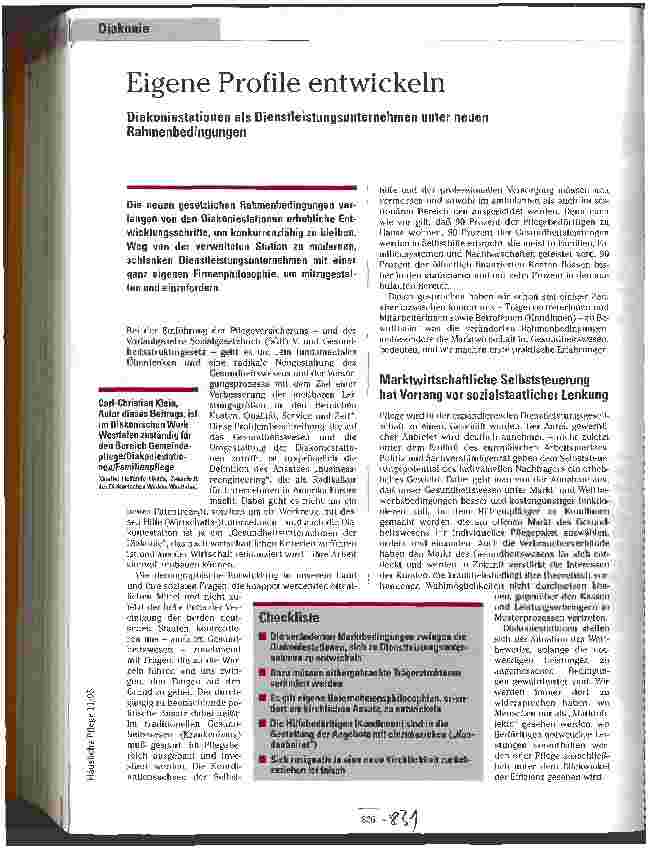 Vorschauseite 1: Eigene Profile entwickeln Diakoniestationen als Dienstleistungsunternehmen unter neuen Rahmenbedingungen