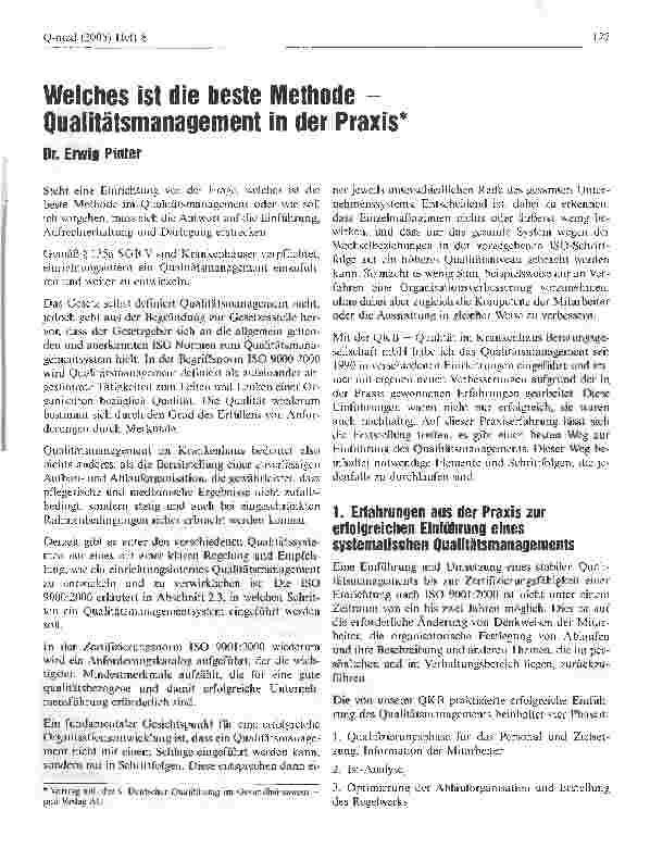 Vorschauseite 1: Welches ist die beste Methode -Qualitätsmanagement in der Praxis