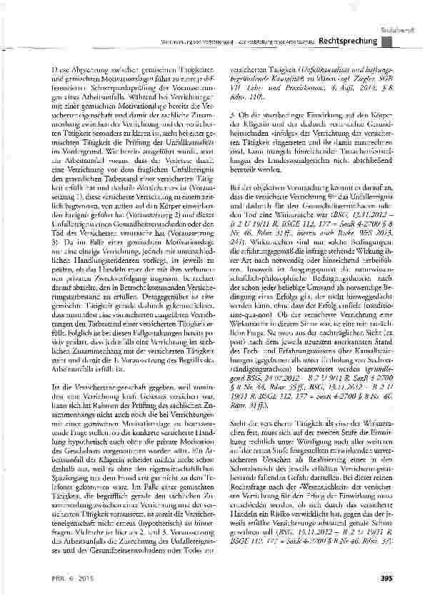 Vorschauseite 5: Weiterzahlung von Verletztengeld - Zur Feststellung eines Arbeitsunfalls SGB VII § 2 Abs. 1 Nr. 1, § 3, § 6, § 8 Abs. 1 Satz 1 und 2