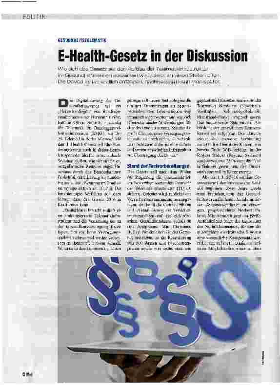 Vorschauseite 1: E-Health-Gesetz in der Diskussion