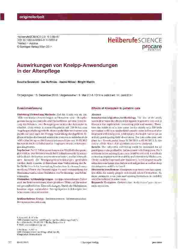 Vorschauseite 1: Auswirkungen von Kneipp-Anwendungen in der Altenpflege