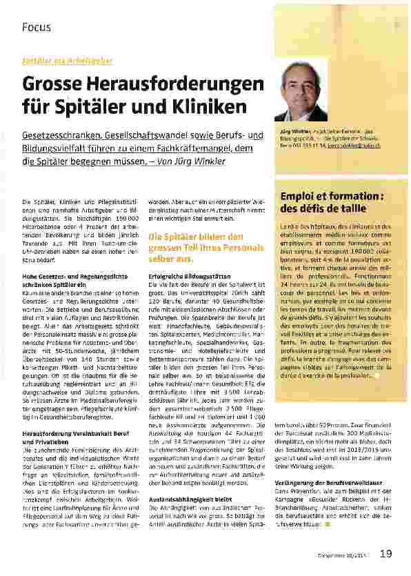 Vorschauseite 1: Grosse Herausforderungen für Spitäler und Kliniken