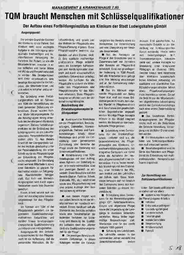 Vorschauseite 1: TQM braucht Menschen mit Schlüsselqualifikationen Der Aufbau eines Fortbildungsinstituts am Klinikum der Stadt Ludwigshafen gGmbH