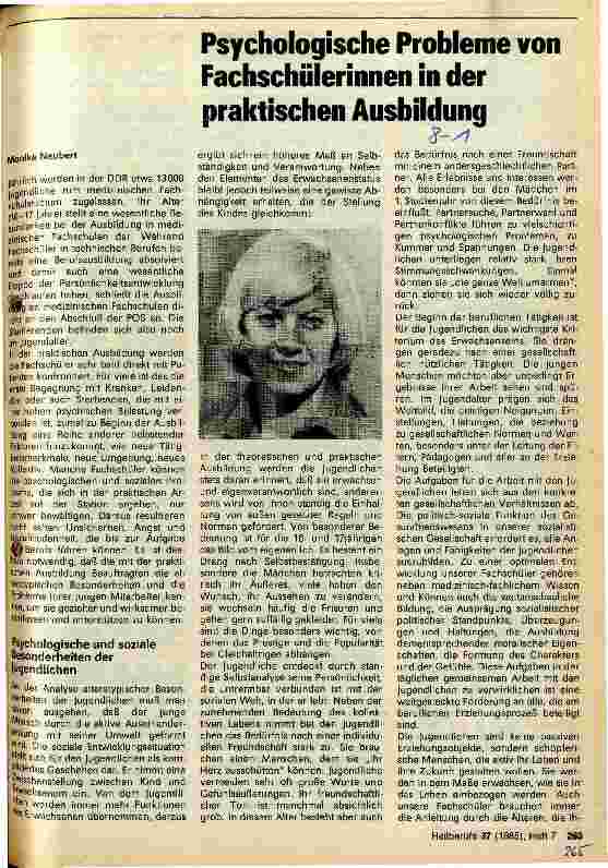 Vorschauseite 1: Psychologische Probleme von Fachschülerinnen in der praktischen Ausbildung