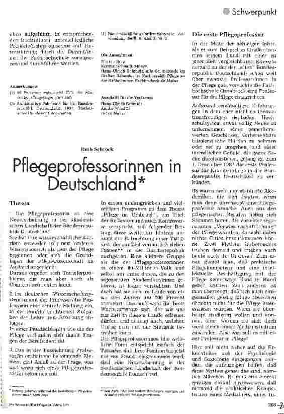 Vorschauseite 1: Pflegeprofessorinnen in Deutschland