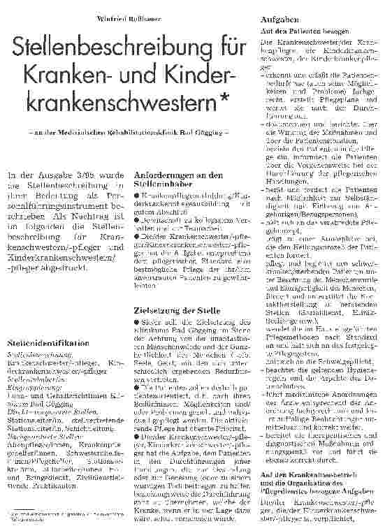 Vorschauseite 1: Stellenbeschreibung für Krankenund Kinderkrankenschwestern - an der Medizinischen Rehabilitationsklinik Bad Gögging -