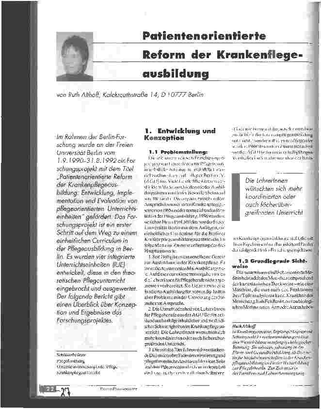 Vorschauseite 1: Patientenorientierte Reform der Krankenpflegeausbildung.