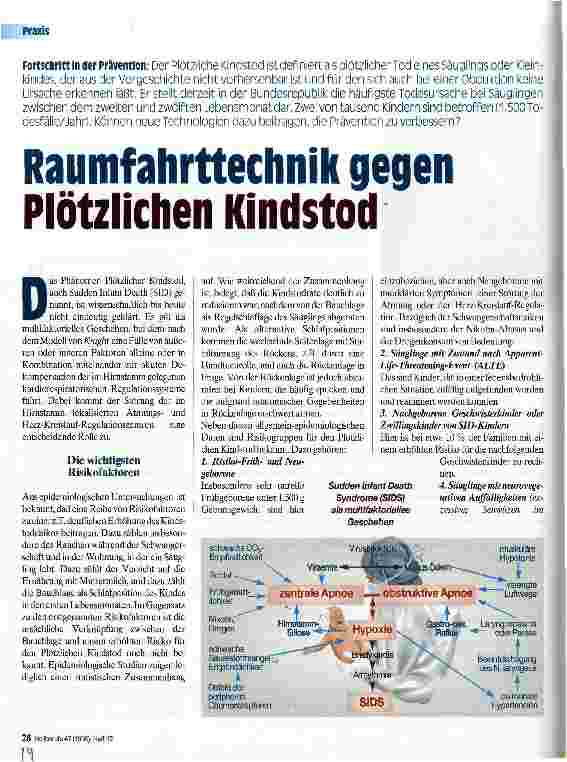 Vorschauseite 1: Raumfahrttechnik gegen Plötzlichen Kindstod Fortschritt in der Prävention