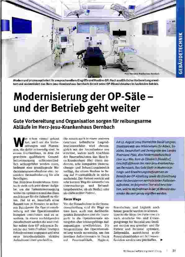 Vorschauseite 1: Modernisierung der OP-Säle -und der Betrieb geht weiter