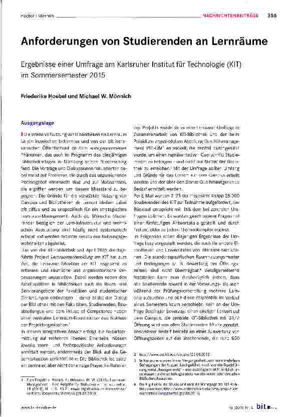 Vorschauseite 1: Anforderungen von Studierenden an Lernräume