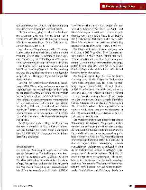 Vorschauseite 2: Kostenerstattung für das Anlegen und Wechseln von Wundverbänden LSG Rheinland-Pfalz vom 16.4.2015 (L 5 KR 170/14)