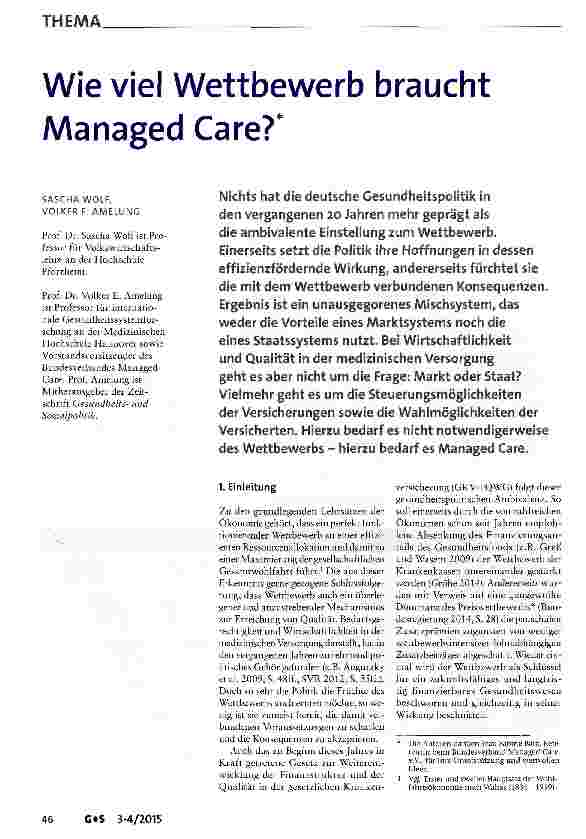 Vorschauseite 1: Wie viel Wettbewerb braucht Managed Care?