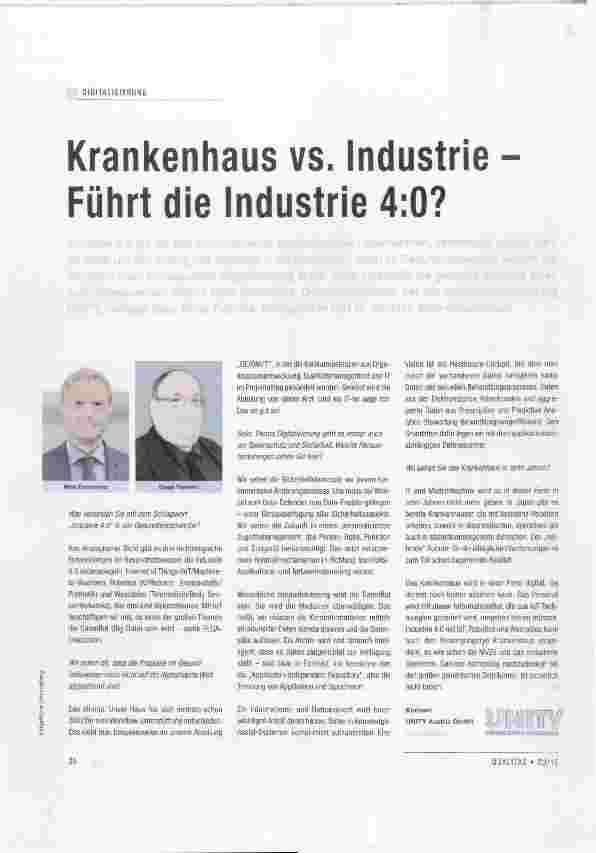 Vorschauseite 1: Krankenhaus vs. Industrie Führt die Industrie 4: 0?