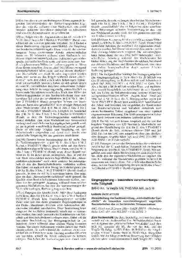 Vorschauseite 1: Eingruppierung - besonders verantwortungsvolle Tätigkeit BAT-0 Anl. 1a VergGr. IVb; TVöD/VKA Anh. zu § 16