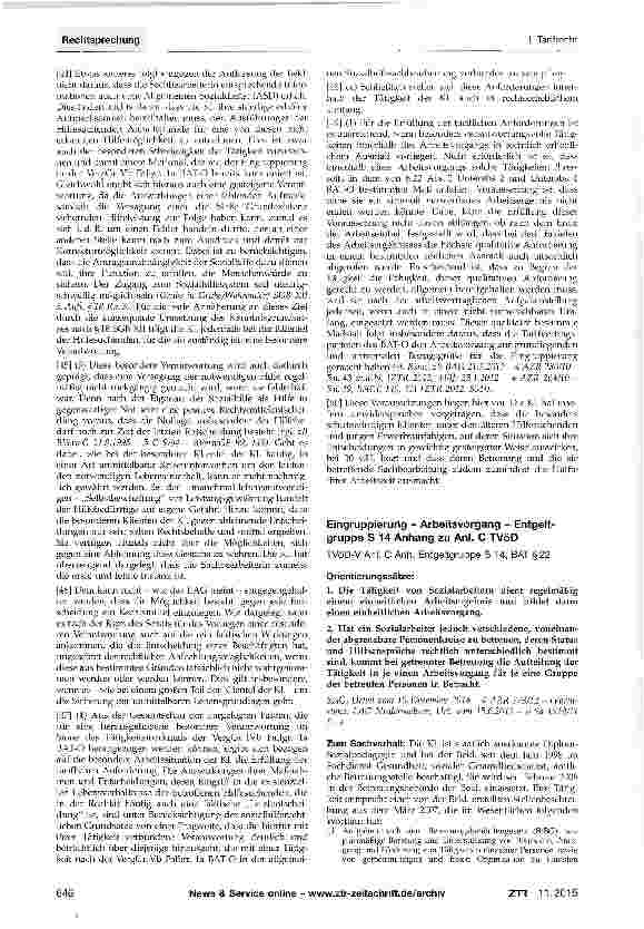 Vorschauseite 5: Eingruppierung - besonders verantwortungsvolle Tätigkeit BAT-0 Anl. 1a VergGr. IVb; TVöD/VKA Anh. zu § 16