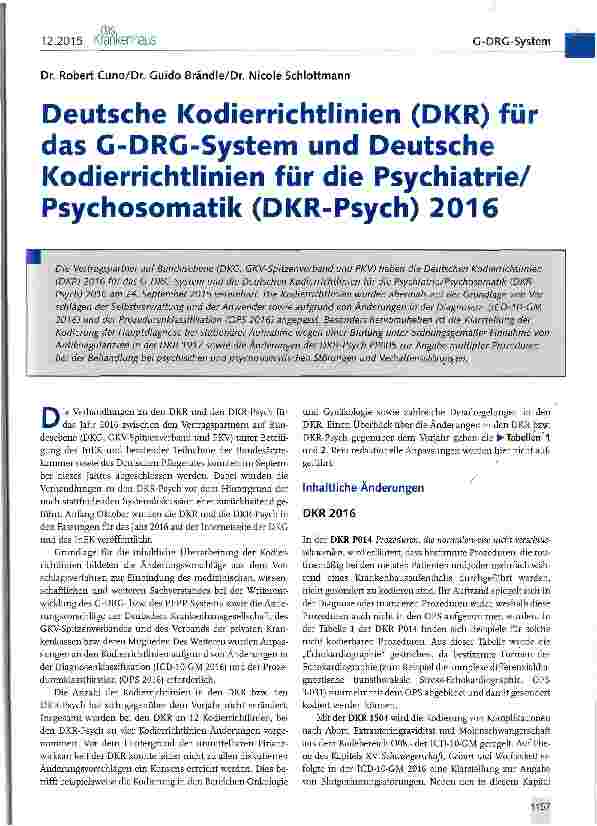 Vorschauseite 1: Deutsche Kodierrichtlinien (DKR) für das G-DRG-System und Deutsche Kodierrichtlinien für die Psychiatrie/ Psychosomatik (DKR-Psych) 2016