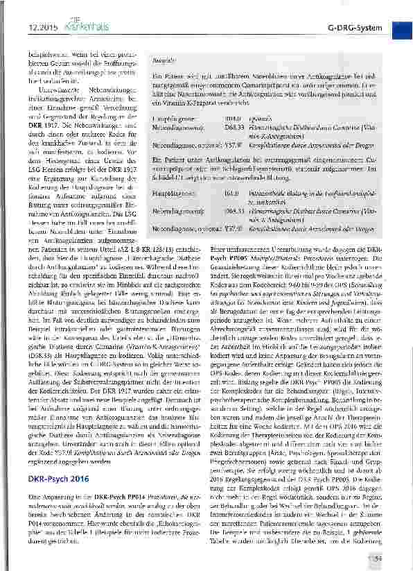 Vorschauseite 3: Deutsche Kodierrichtlinien (DKR) für das G-DRG-System und Deutsche Kodierrichtlinien für die Psychiatrie/ Psychosomatik (DKR-Psych) 2016