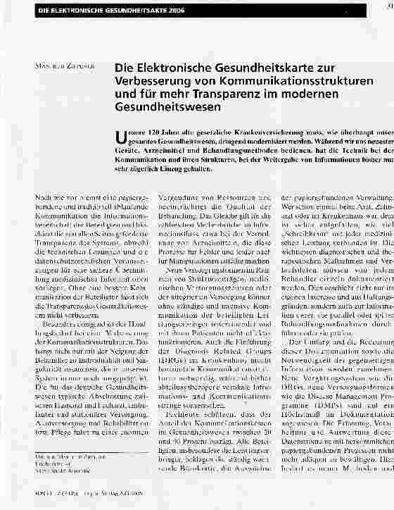 Vorschauseite 1: Die Elektronische Gesundheitskarte zur Verbesserung von Kommunikationsstrukturen und für mehr Transparenz im modernen Gesundheitswesen