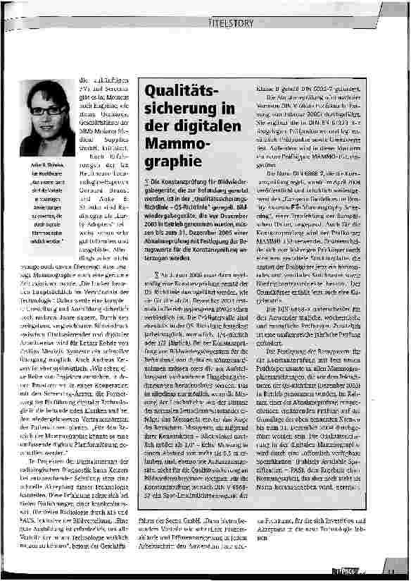 Vorschauseite 6: Digitale Mammographie: noch nicht alle Hemmschwellen beseitigt