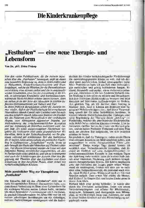 Vorschauseite 1: Festhalten - eine neue Therapieund Lebensform