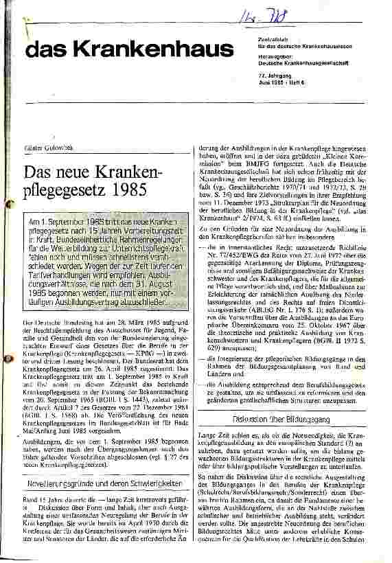 Vorschauseite 1: Das neue Krankenpflegegesetz 1985