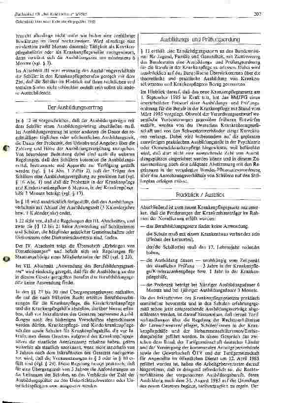 Vorschauseite 3: Das neue Krankenpflegegesetz 1985
